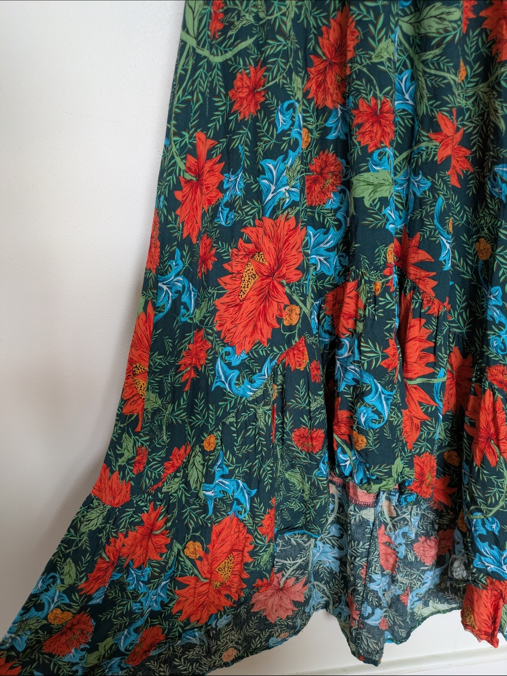 Boutique Floral High Low Midi Dress | Boho Cottagecore Romantic Smocked Waist - Picture 3 of 5